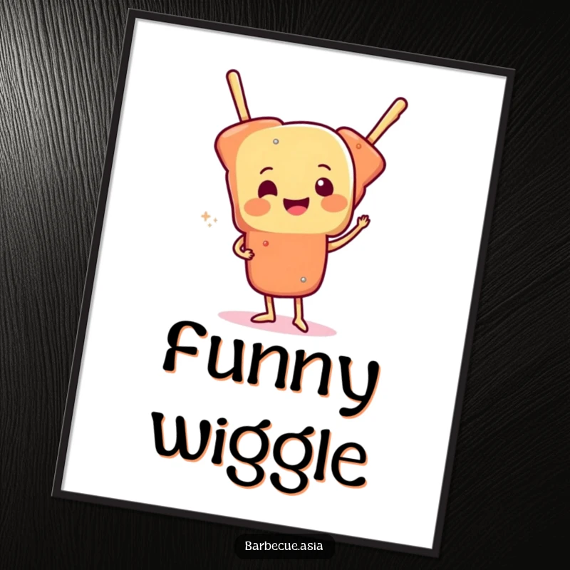 Cheerful skewer of food character doing a funny wiggle, rendered as a digital art print.