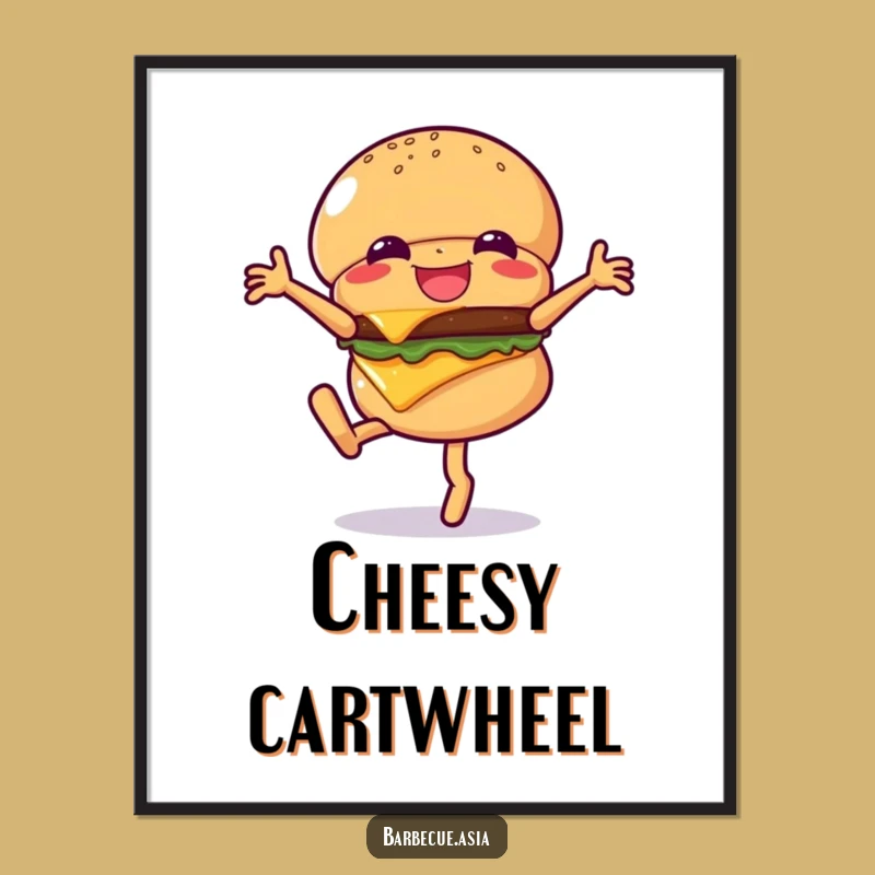 Funny Hamburger Cartwheel Digital Print: Instant Cheesy Fun