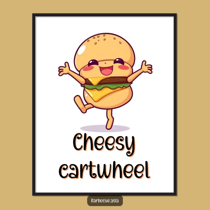 Funny Hamburger Cartwheel Poster: A Cheesy Addition to Wall Art